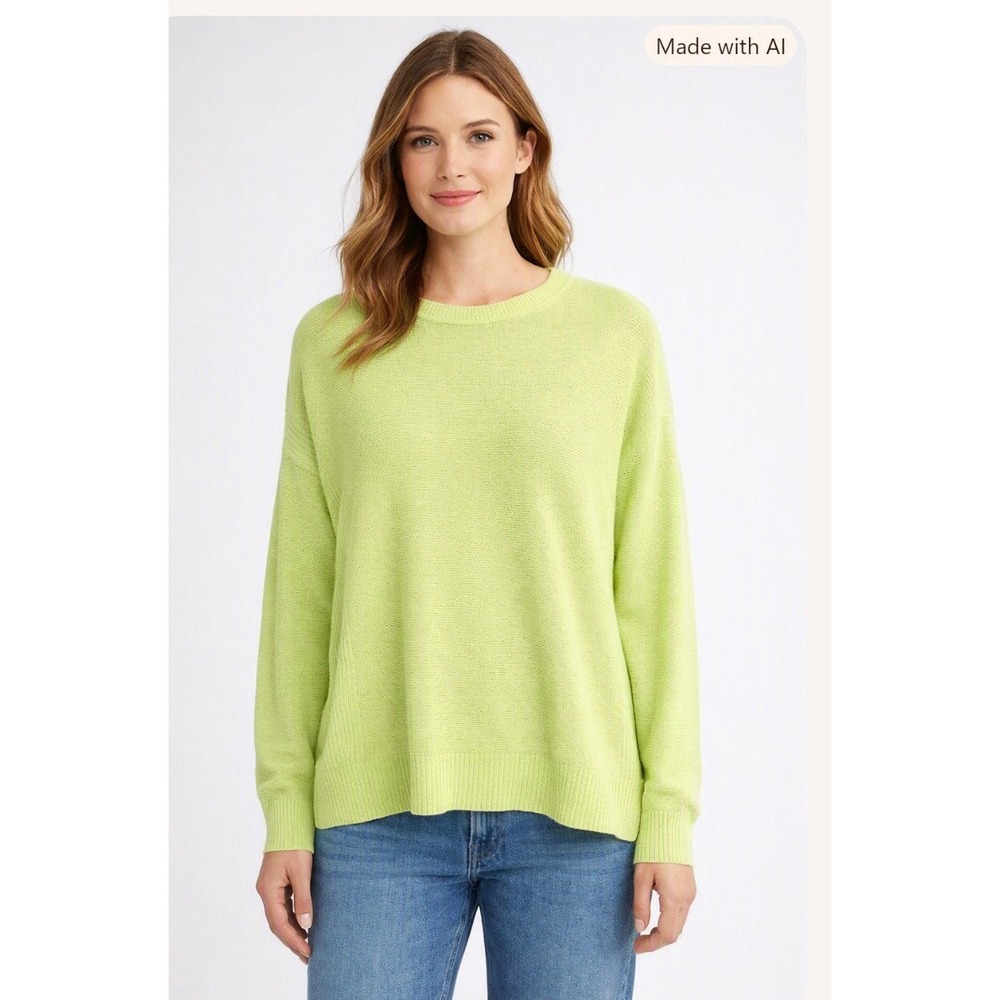J.Crew Lime Green Cotton Textured Crewneck Sweater XS, minimalist, relaxed fit.